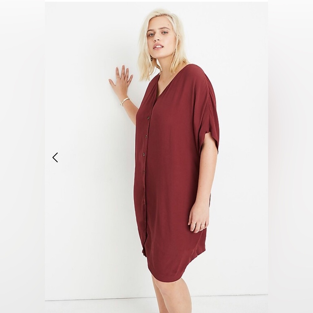 Madewell Button-Front Easy Dress Rich Burgundy XL